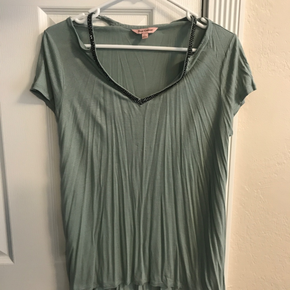 Juicy Couture Green Beaded Cut Out Detail T- Shirt